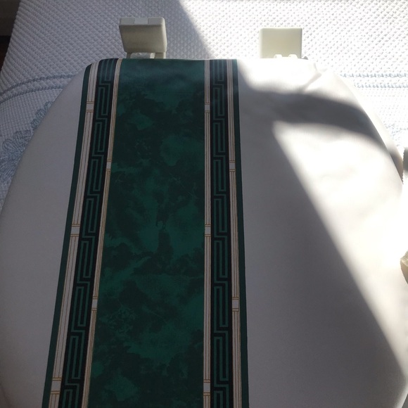 Green and Cream Striped bathroom shower curtain and matching items - Picture 7 of 8